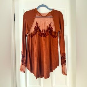 Free People Saheli Brown Lace Top